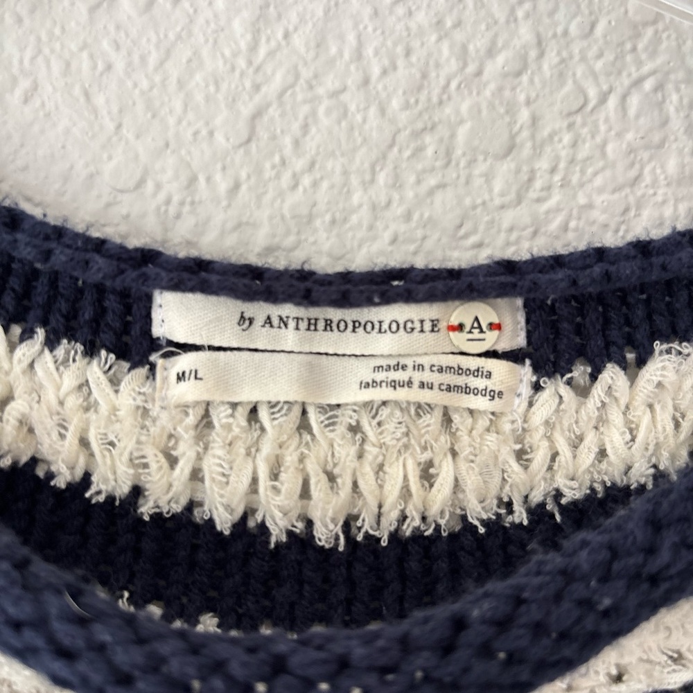 Anthropologie Evie Poncho Sweater Large Striped Relaxed Oversize Short Sleeve - Picture 5 of 9